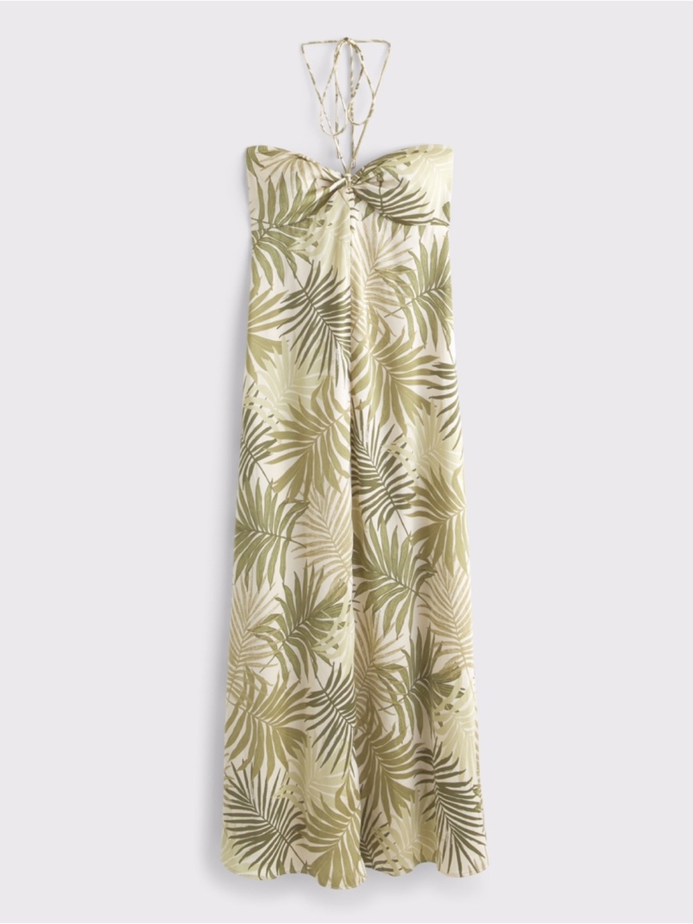 Tropical Strapless Maxi Dress in Olive Palm Print